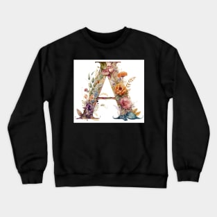 Floral Garden Watercolor Monogram Letter A Crewneck Sweatshirt